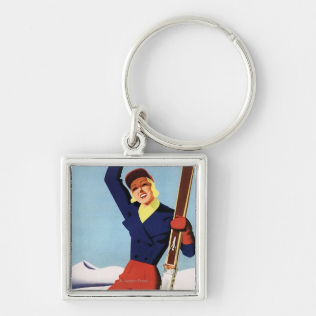Chaveiro Flyer Flexível Pin-Up Skiing Girl (Frente)