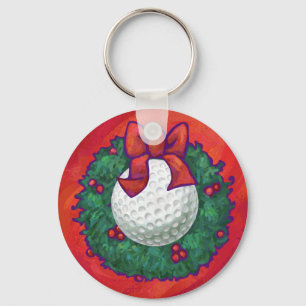 Chaveiro Foco de Natal da Bola de Golfe em Vermelho