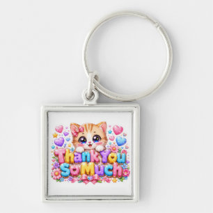 Chaveiro Fofo Kawaii Muito Obrigado Gato Nome Pastel Rosa