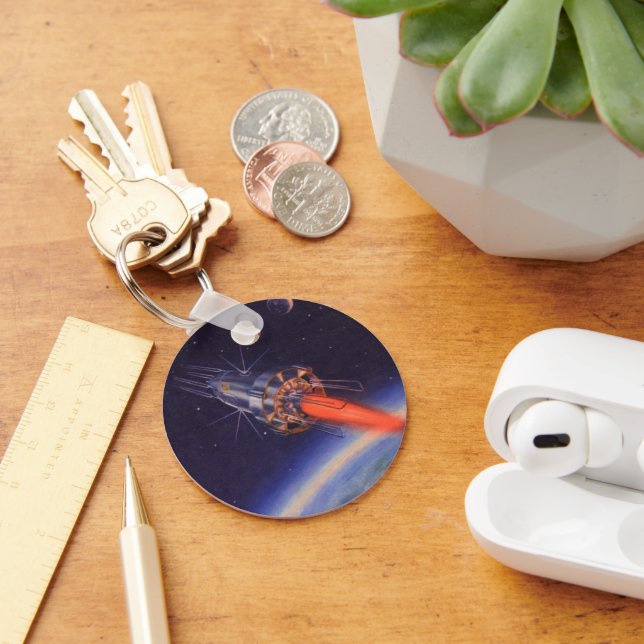 Chaveiro Foguete de Ficção Científica Vintage no Espaço sob (Mesa)