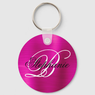 Chaveiro Foil Monograma Elegante Rosa Quente