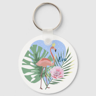 Chaveiro Folha tropical rosa Flamingo