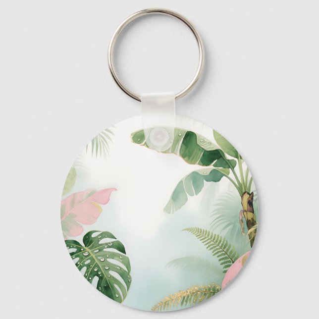 Chaveiro Folhas da Selva Tropical Aquarela (Frente)