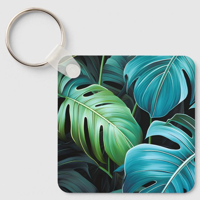 Chaveiro Folhas de Monstera Botânica Folhagem Tropical da S (Frente)