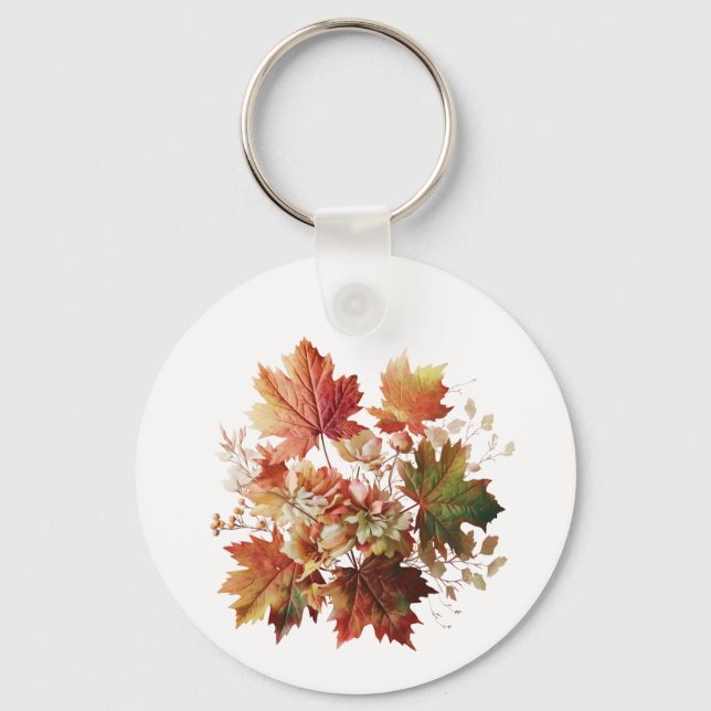 Chaveiro Folhas de outono e flores em Buquê (Frente)