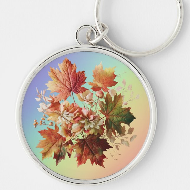 Chaveiro Folhas de outono e flores em Buquê (Frente)