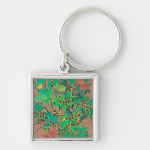 Chaveiro Folhas secas, floral de outono, verdes, amarelas e