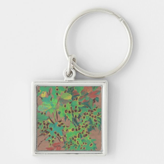 Chaveiro Folhas secas, floral de outono, verdes, amarelas e (Frente)
