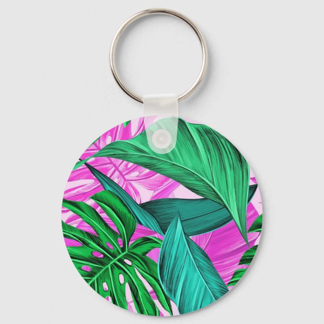 Chaveiro Folhas tropicais fluorescentes incríveis (Frente)