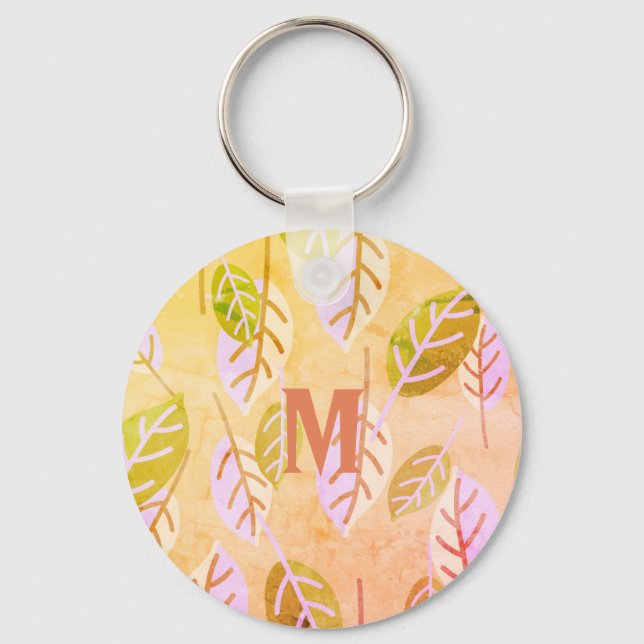 Chaveiro Folhetos de Abstrato, rosa e sábado, monogramas (Frente)