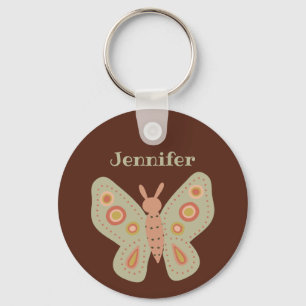 Chaveiro Folk Art Moth, Borboleta em Brown Personalizada