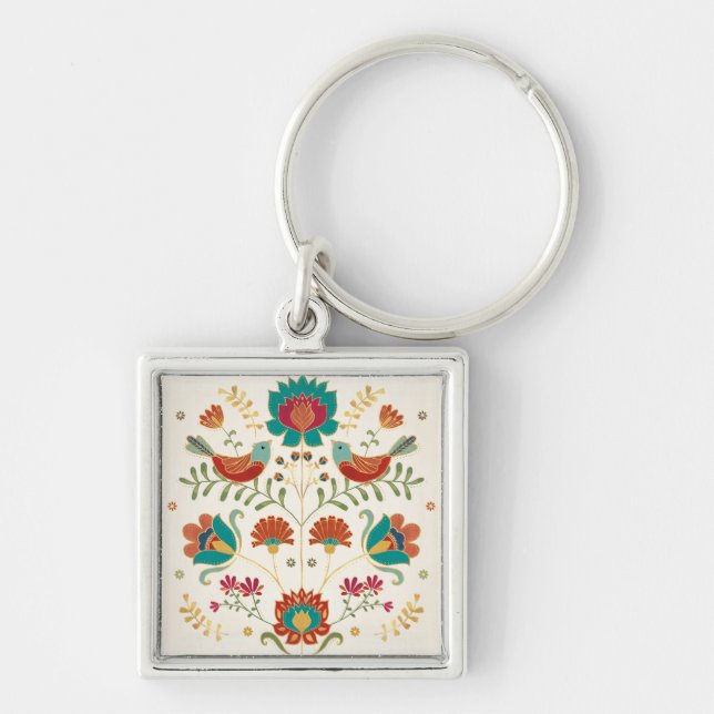 Chaveiro Folk Floral com Aves (Frente)