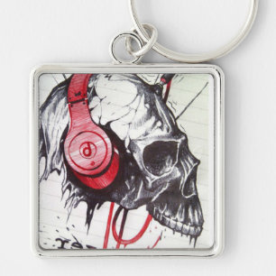 Chaveiro Fones de ouvido vermelhos Rhythmic Skull Dark Art