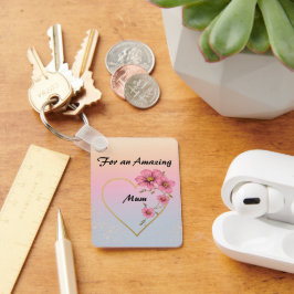 Chaveiro For Mum Pink Floral Gold Heart Mother's day