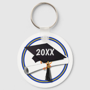 Chaveiro Formando de cores da escola Boné Douradas e azuis