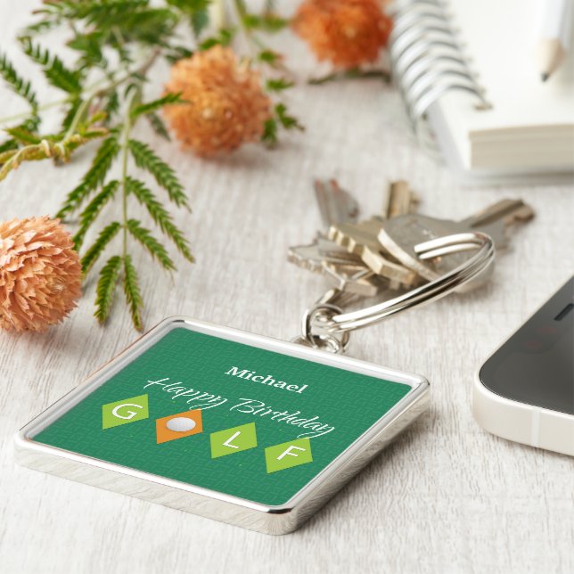 Chaveiro Formas de Diamante Verde de Golfe Aniversário (Lateral)