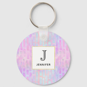 Chaveiro Formas de Retângulo Azul no Fundo Rosa