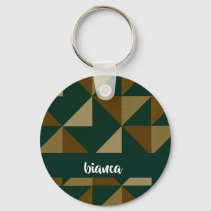 Chaveiro Formas verdes e marrons de nome personalizado