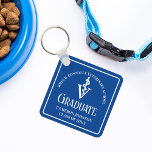 Chaveiro Formatação da Escola Veterinária Azul Personalizad<br><div class="desc">Este chaveiro de graduação veterinária azul personalizado apresenta tipografia branca para uma classe de formando 2024. Personalize com o seu ano de graduação sob o caduceus médico para um presente veterinário personalizado excelente.</div>