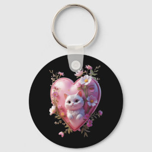 Chaveiro Formato de coração fofo com um gato Design engraça