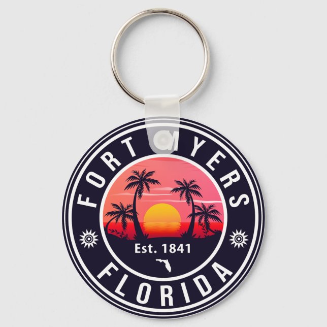 Chaveiro Fort Myers Beach Florida Retro Sunset Souvenirs (Frente)