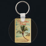 Chaveiro Fort Walton Beach Palm Viagens vintage<br><div class="desc">Um impressão de arte exclusivo do século médio moderno Fort Walton Beach,  na Flórida,  no estilo de poster viagens vintage. Ele apresenta uma palmeira curva na praia arenosa com oceano sob um céu azul nublado.</div>