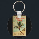 Chaveiro Fort Walton Beach Palm Viagens vintage<br><div class="desc">Um impressão de arte exclusivo do século médio moderno Fort Walton Beach,  na Flórida,  no estilo de poster viagens vintage. Ele apresenta uma palmeira curva na praia arenosa com oceano sob um céu azul nublado.</div>