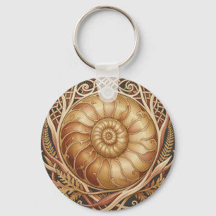 Chaveiro Fóssil de Ammonite Dourado Moldura Celta Padrão Or