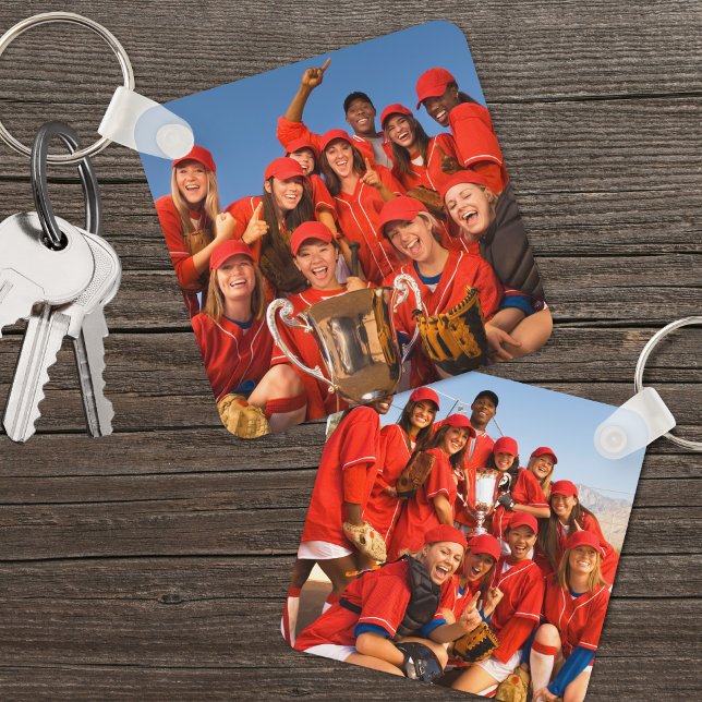 Chaveiro Foto da Equipe de Esportes Duplos Personalizada (Custom Double Sided Sports Team Two Photo keychain)