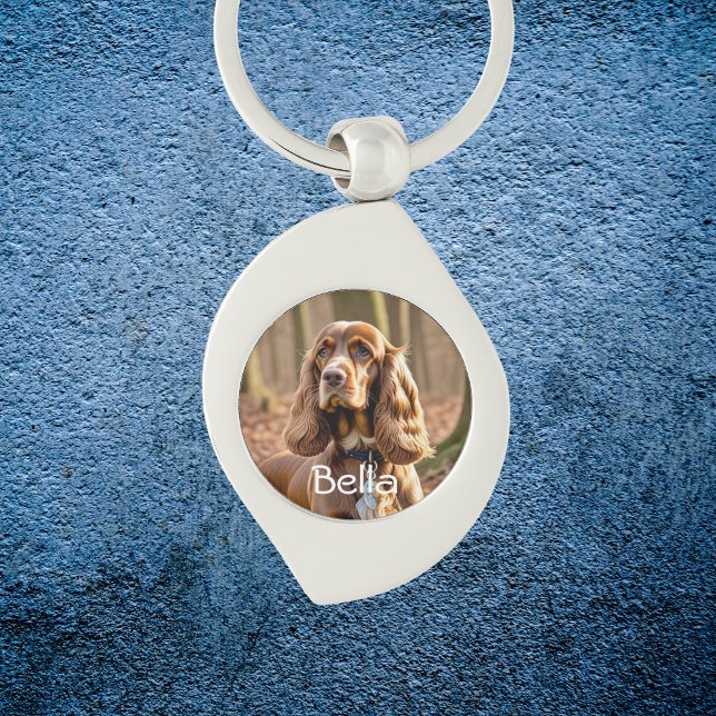 Chaveiro Foto de animal de estimação Cocker Spaniel Persona (Elegant Keychain, personalize, add your pets photo and name.)