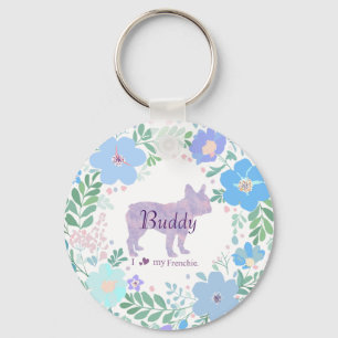 Chaveiro Foto de Bulldog Francês Lavanda com Coroa Floral P