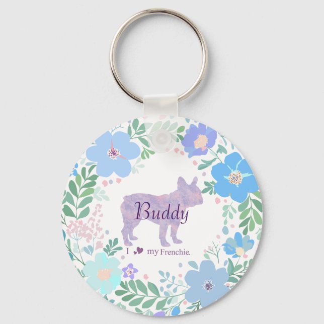 Chaveiro Foto de Bulldog Francês Lavanda com Coroa Floral P (Frente)