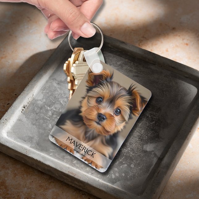 Chaveiro Foto de Cachorro Divertida em Alumínio de Dois Lad (Fun dog photo double-sided aluminum keepsake keychain)