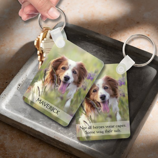 Chaveiro Foto de Cachorro em Alumínio Dupla Face (Pet dog photo double-sided aluminum keychain with name on front, message on the back)
