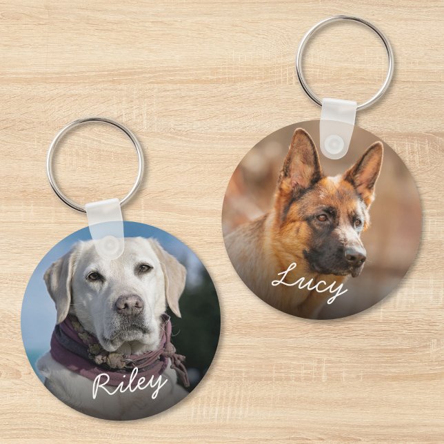 Chaveiro Foto de Cachorro Gato 2 Dupla Face (Pet Dog Cat 2 Photo Double-Sided Keychain)