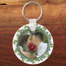 Chaveiro Foto de Casamento Verde Modern Watercolor