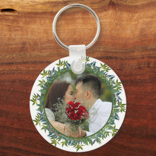 Chaveiro Foto de Casamento Verde Modern Watercolor