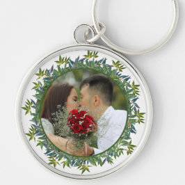 Chaveiro Foto de Casamento Verde Modern Watercolor