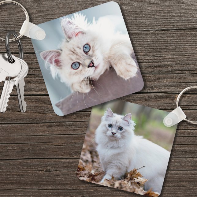 Chaveiro Foto de Cat Dupla Lado Personalizado 2 Foto (Custom 2 Photo Double Sided Cat Photo keychain)