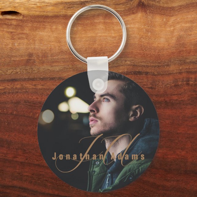 Chaveiro Foto de Cheio Monograma de Script Moderno (Frente)