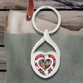 Chaveiro Foto de Corações e Flores Vermelhas, Pretas e Bran