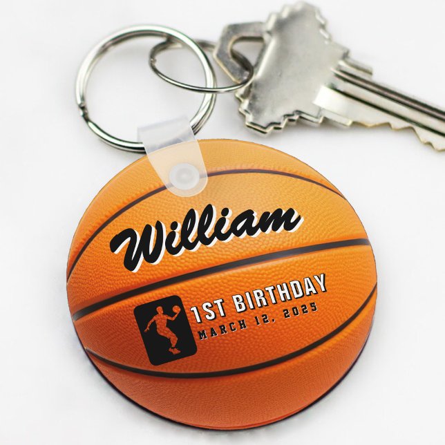 Chaveiro Foto de Festa de aniversário de basquete (basketball birthday party keychain with photo)