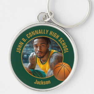 Chaveiro Foto de jogador de basquete em ouro verde escuro