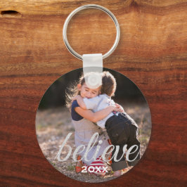 Chaveiro Foto de Natal do Script Silver Sparkly