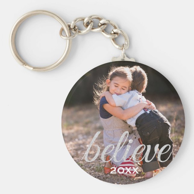 Chaveiro Foto de Natal do Script Silver Sparkly (Frente)