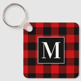 Chaveiro Foto de Xadrez Búfalo Vermelho e Preto Monogramada