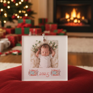 Chaveiro Foto do Bebê Primeiro Natal Vermelho Personalizado