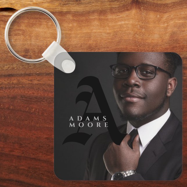 Chaveiro Foto do monograma clássico branco e preto elegante (Frente)