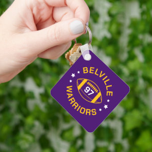 Chaveiro Foto do número de Jersey de futebol roxo e Dourado