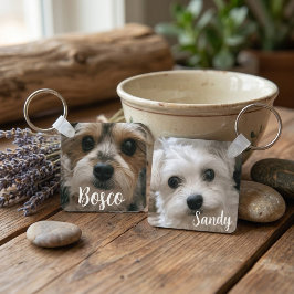 Chaveiro Foto e nome de animal personalizado fofo de dupla